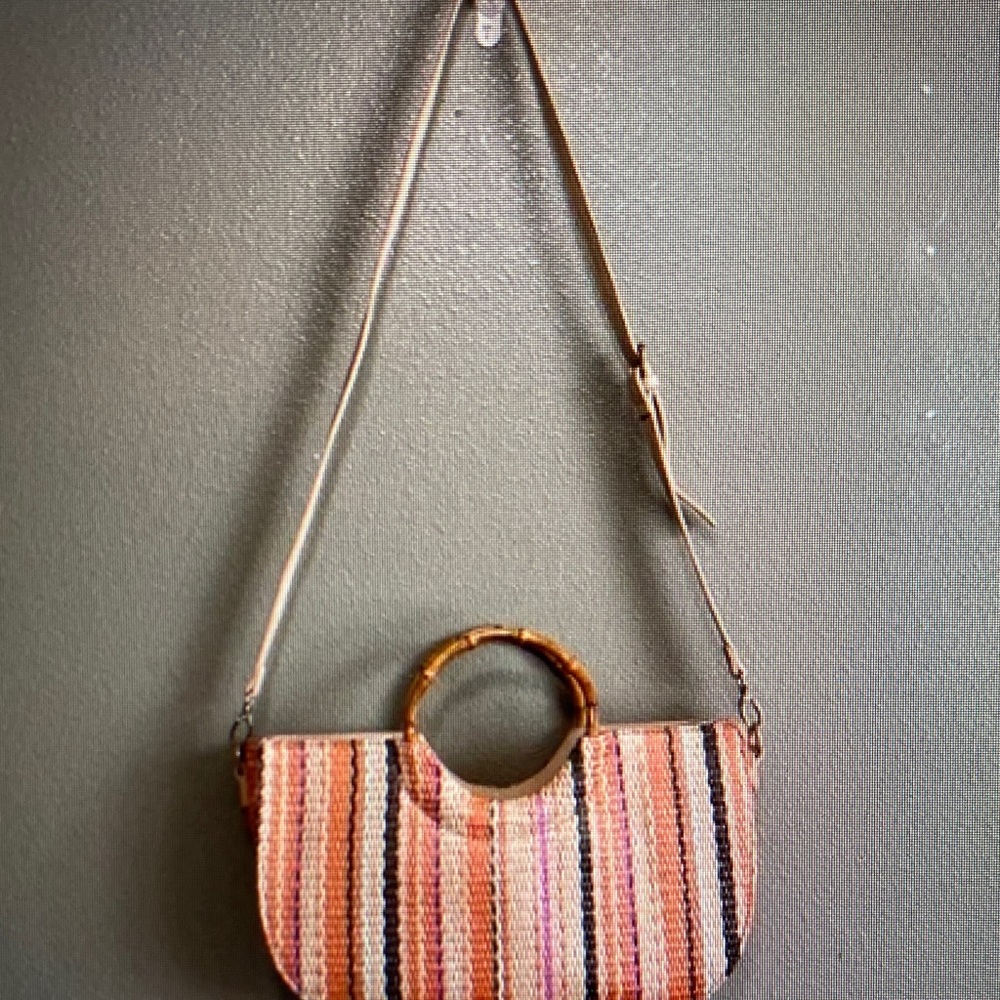 JustFab Multicolor Striped Tote with Bamboo Handle